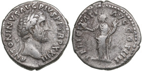 Roman Empire AR Denarius - Antoninus Pius (AD 138-161)
3.23g. 18mm. VF-/F ANTONINVS AVG PIVS P P TR P XXIII/ FELICITATI AVG COS IIII, Felicitas standi...