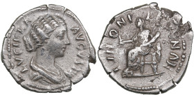 Roman Empire AR Denarius - Lucilla (AD 164-169)
3.32g. 19mm. VF/VF LVCILLA AVGVSTA/ IVNONI LVCINAE, Juno seated left, holding flower and infant.