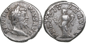 Roman Empire AR Denarius - Septimius Severus (AD 193-211)
3.08g. 18mm. VF/VF SEVERVS PIVS AVG/ FELICIT AS AVGG, Felicitas standing facing.