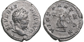 Roman Empire AR Denarius - Septimius Severus (AD 193-211)
3.70g. 19mm. VF/VF SEVERVS PIVS AVG/ VICT PART MAX, Victory advancing to left.