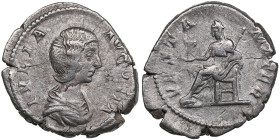Roman Empire AR Denarius - Julia Domna (wife of S. Severus) (AD 193-217)
3.25g. 20mm. VF/VF IVLIA AVGVSTA/ VESTA MATER, Vesta seated to left.