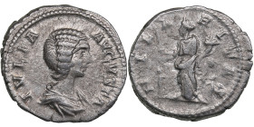 Roman Empire AR Denarius - Julia Domna (wife of S. Severus) (AD 193-217)
3.77g. 19mm. VF/VF IVLIA AVGVSTA/ HILARITAS, Hilaritas standing on the left.