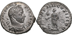 Roman Empire AR Denarius - Elagabalus (AD 218-222)
3.05g. 19mm. VF+/VF+ IMP ANTONINVS PIVS AVG/ PM TR P IIII COS III PP, Emperor standing to left, sac...