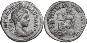 Roman Empire AR Denarius - Severus Alexander (AD 222-235)
3.61g. 19mm. VF/VF IMP C MAVR SEV ALEXAND AVG/ ONTIF MAX TR P II COS II P P, Roma seated to ...