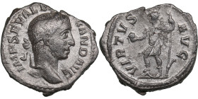 Roman Empire AR Denarius - Severus Alexander (AD 222-235)
2.77g. 19mm. VF/VF IMP SEV ALEXAND AVG/ VIRTVS AVG, Emperor standing left.