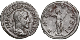 Roman Empire AR Denarius - Maximinus Thrax (AD 235-238)
3.13g. 21mm. VF/VF IMP MAXIMINVS PIVS AVG/ PAX AVGVSTI.Pax standing left, holding branch and s...