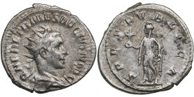 Roman Empire AR Antoninianus - Herennius Etruscus, as Caesar (AD 250-251)
4.21g. 23mm. VF/VF Q HER ETR MES DECIVS NOB C/ SPES PVBLICA, Spes advancing ...