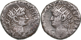 Egypt, Alexandria Billon Tetradrachm - Nero, with Divus Augustus (AD 54-68)
11.98g. 24mm. VF/VF Radiate bust of Nero left, wearing aegis/ L IΓ, ΘEOΣ Σ...
