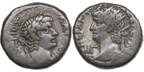 Egypt, Alexandria Billon Tetradrachm - Nero, with Tiberius (AD 54-68)
13.20g. 24mm. VF/VF Radiate bust of Nero left, wearing aegis; L IΓ/ TIBEPIOΣ KAI...