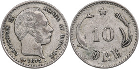 Denmark 10 Øre 1874 - Christian IX (1863-1906)
1.46g. VF/XF Sieg 9.1 - H 16A.
