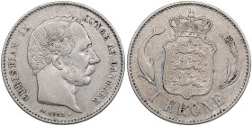 Denmark 1 Krone 1892 - Christian IX (1863-1906)
7.42g. VF+/VF+ Sieg 1.1 H 14A.