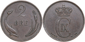 Denmark 2 Øre 1892 - Christian IX (1863-1906)
3.99g. XF/AU Sieg 1.1 - H 18A.
