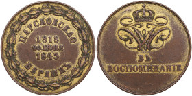Russia medal 25th Anniversary of Friedrich Wilhelm IV as Chief of 4rh Kaluga Infantry Regiment. 1843
16.95g. 33mm. VF+/VF+ Diakov 570.1 R1. Very rare!