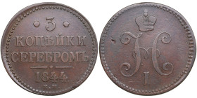 Russia 3 Kopecks 1844 EM
27.04g. VF/F Bitkin 537.