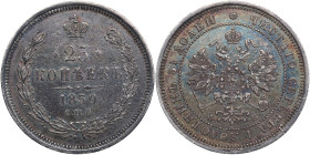 Russia 25 Kopecks 1859 CПБ-ФБ
5.14g. XF/AU Mint luster. Bitkin 131 R. Rare! St. George with mantle.