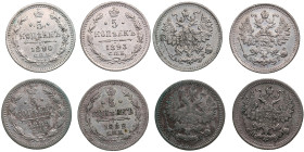 Russia 5 Kopecks 1882, 1889, 1890 & 1893 (4)
Various condition.