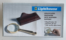 Lighthouse, Gold-plated magnifier with wooden support
New, Magnification 4x, diam. 58mm, high quality glass lense. Sold as is, no return.