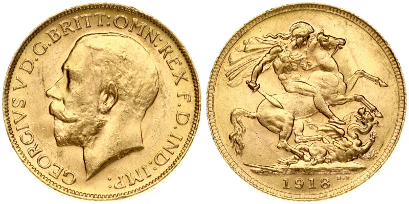 Australia 1 Sovereign 1918P George V(1910-1936). Obverse: Head left. Reverse: St...