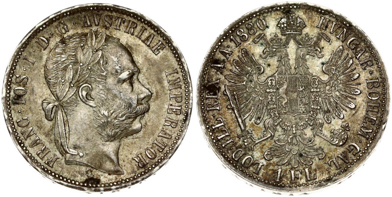 Austria 1 Florin 1880 Franz Joseph I(1848-1916). Obverse: Laureate head right. R...