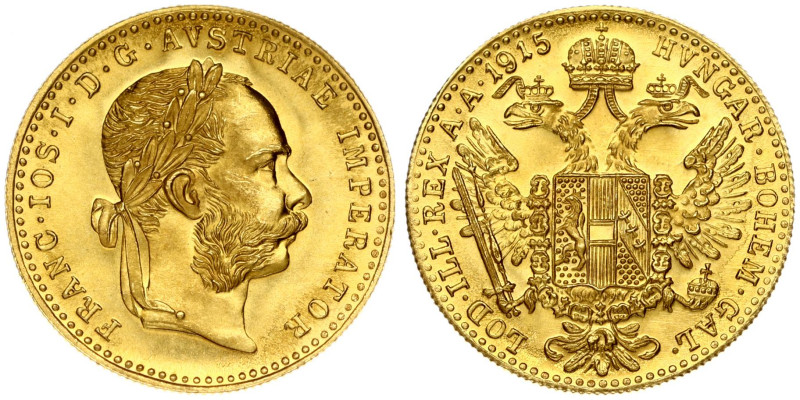 Austria 1 Ducat 1915 Restrike Franz Joseph I(1848-1916). Obverse: Laureate head ...