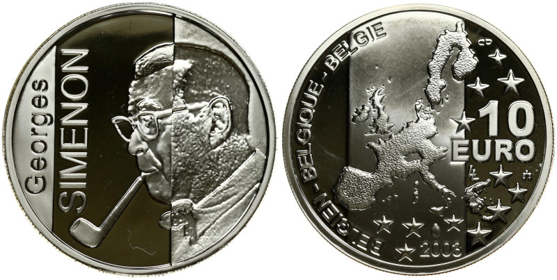 Belgium 10 Euro 2003 Georges Simenon. Albert II (1993-2013). Obverse: Map of the...