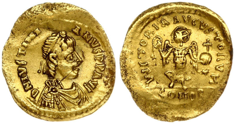 Byzantine Empire 1 Tremissis (527-565) Justinian I (527-565). Obverse: Pearl dia...