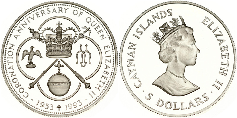 Cayman Islands 5 Dollars 1993 40th Anniversary of Coronation. Elizabeth II (1952...