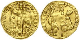 Italy Venice 1 Ducato (1423-1457) Francesco Foscari (1423-1457). Obverse: St. Mark standing at left presenting staff with pennant and DVX vertically a...
