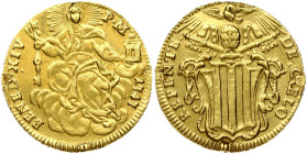 Italy Papal States 1 Zecchino 1747 Benedict XIV (1740-1758). Obverse: Radiant dove above Papal arms. Lettering: REPENTE DE CŒLO. Reverse: Radiant Holy...