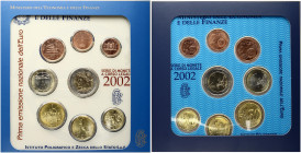 Italy 1 Euro Cent - 2 Euro 2002 First National issue of the Euro SET. Obverse: A portrait drawn by Raffaello of Dante Alighieri; housed in the Pope Ju...