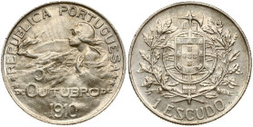 Portugal 1 Escudo 1910 Establishment of the Republic. Obverse: Bust holding torch facing left. Obverse Legend: REPUBLICA PORTUGUESA 5 de Outubro de 19...