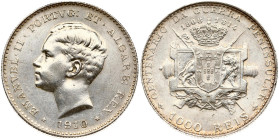 Portugal 1000 Reis 1910 100th Anniversary of the Peninsular War. Manuel II (1908-1910). Obverse:
Head left. Lettering: EMANVEL·II · PORTVG: ET · ALGAR...