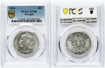 Portugal 50 Centavos 1914 Obverse: Liberty head left. Reverse: Shield within designed circle and wreath. Edge Description: Reeded. Silver. KM 561. PCG...
