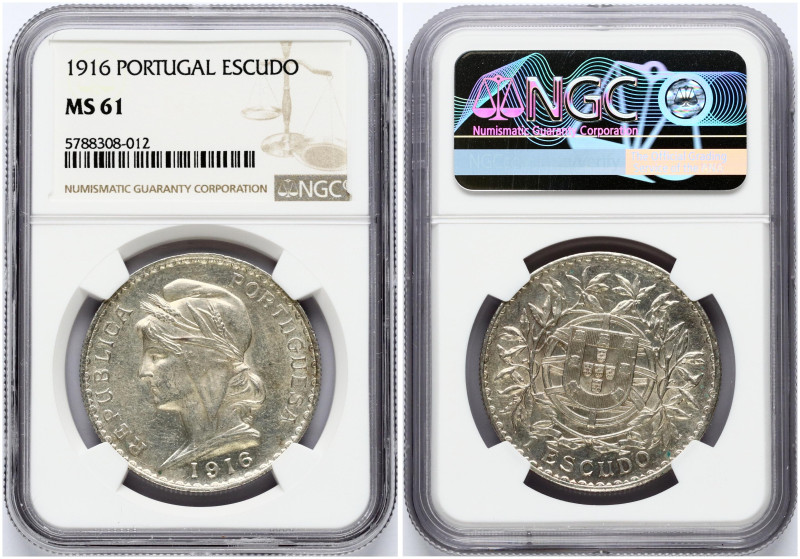 Portugal 1 Escudo 1916 Obverse: Liberty head left. Lettering: REPUBLICA PORTUGUE...