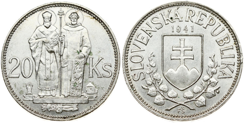 Slovakia 20 Korun 1941 St Kyrill and St Methodius. Obverse: Double cross on shie...