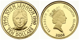 Solomon Islands 10 Dollars 2005 25th Death Anniversary John Lennon. Elizabeth II (1952-). Obverse: The Effigy of HM Queen Elizabeth II. Lettering: ELI...