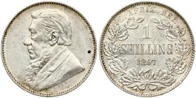 South Africa 1 Shilling 1897 Obverse: Bearded bust of President Johannes Paulus Kruger left. Reverse: Central denomination above date within olive wre...