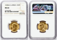 South Africa 1 Sovereign 1928SA George V(1910-1936). Obverse: Head left. Reverse: St. George slaying dragon. Gold 7.98g. KM 21. NGC MS 64