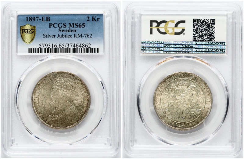 Sweden 2 Kronor (1897) EB 25th Anniversary of the Reign of King Oscar II. Oscar ...