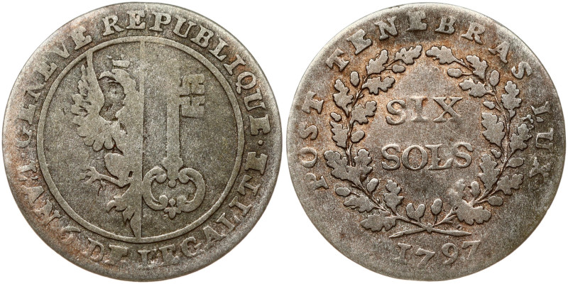 Switzerland GENEVA 6 Sols 1797 Obverse: Arms within circle. Obverse Legend: • GE...