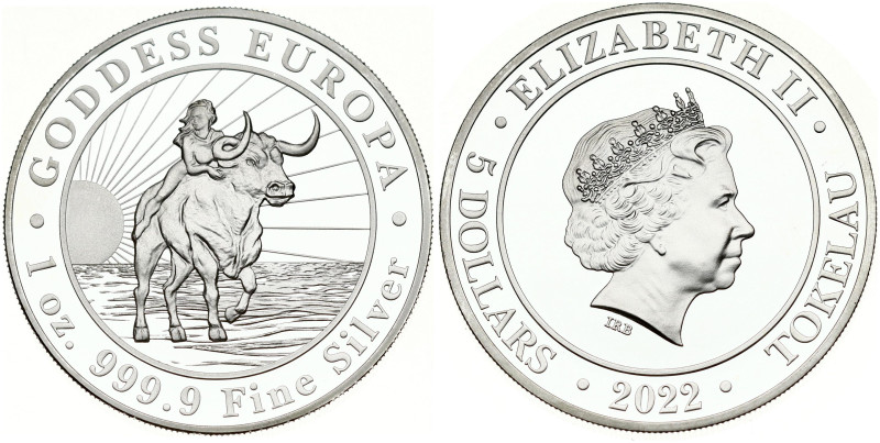 Tokelau 5 Dollars 2022 Goddess Europa. Elizabeth II (1952-). Obverse: The Effigy...