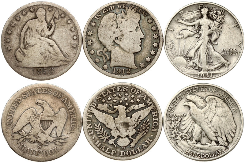 USA ½ Dollar 1858 S 'Seated Liberty Half Dollar' & ½ Dollar 1912 D 'Barber Half ...