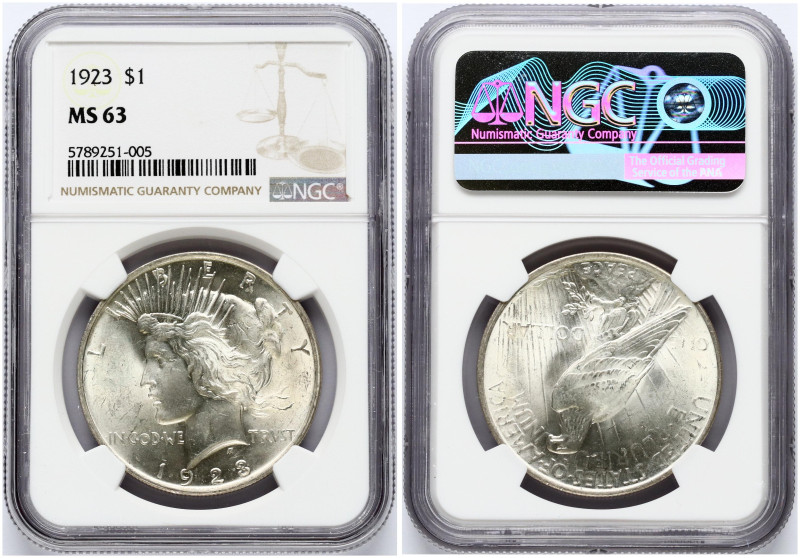 USA 1 Dollar 1923 'Peace Dollar' Philadelphia. Obverse: Capped head of Liberty l...