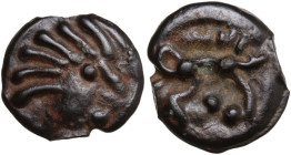 Celtic World. Northwest Gaul, Senones. Potin Unit, c. 100-50 BC. Obv. Stylised head right. Rev. Stylised boar right. LT 7445; D&T 2645. Potin. 3.50 g....