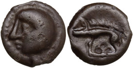 Celtic World. Northeast Gaul, Leuci. Potin Unit, 100-50 BC. Obv. Stylised head left. Rev. Stylised boar left. D&T 228; LT -. Potin. 3.50 g. 17.00 mm. ...