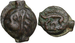 Celtic World. Northeast Gaul, Leuci. Potin Unit, 100-50 BC. Obv. Stylised head left. Rev. Stylised boar left. LT 9078. Potin. 5.70 g. 20.00 mm. VF.