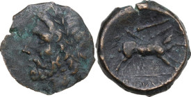 Greek Italy. Northern Apulia, Arpi. AE 20 mm, 325-275 BC. Obv. Laureate head of Zeus left. Rev. Boar right; above, spear-head. HN Italy 642; HGC 1 534...