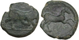 Greek Italy. Northern Apulia, Arpi. AE 22 mm, 275-250 BC. Obv. Bull butting right. Rev. Horse galloping right. HN Italy 645; HGC 1 535. AE. 7.16 g. 22...