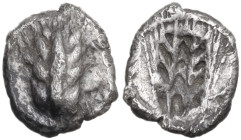 Greek Italy. Southern Lucania, Metapontum. AR Trihemiobol, 470-440 BC. Obv. Ear of barley. Rev. Incuse ear of barley. HN Italy 1489; HGC 1 1086. AR. 0...