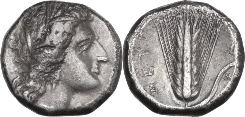 Greek Italy. Southern Lucania, Metapontum. AR Stater, 330-290 BC. Obv. Head of D...